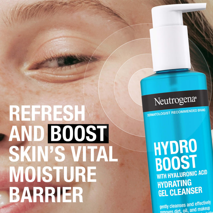 Neutrogena Hydro Boost Facial Cleansing Gel, Hydrating Gentle Face Cleanser and Makeup Remover with Hyaluronic Acid, Hypoallergenic Formula, 7.8 FL OZ