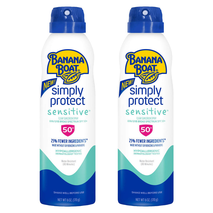 Banana Boat Mineral Enriched Sunscreen, Sensitive Skin, Broad Spectrum Spray, SPF 50, 6oz. - Twin Pack 6 Ounce (Pack of 2)