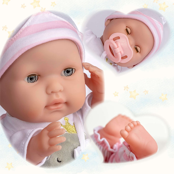 15" Realistic Soft Body Baby Doll with Open/Close Eyes | JC Toys - Berenguer Boutique | 10 Piece Gift Set with Bottle, Rattle, Pacifier & Accessories | Pink | Ages 2+ Pink Gift Set