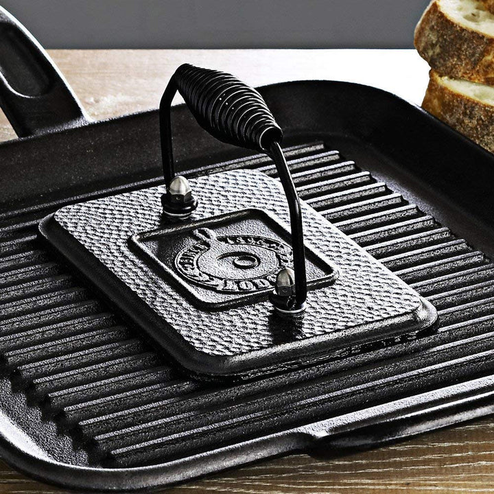 Lodge LPP3 Cast Iron Square Ribbed Panini Press, 8.25-inch