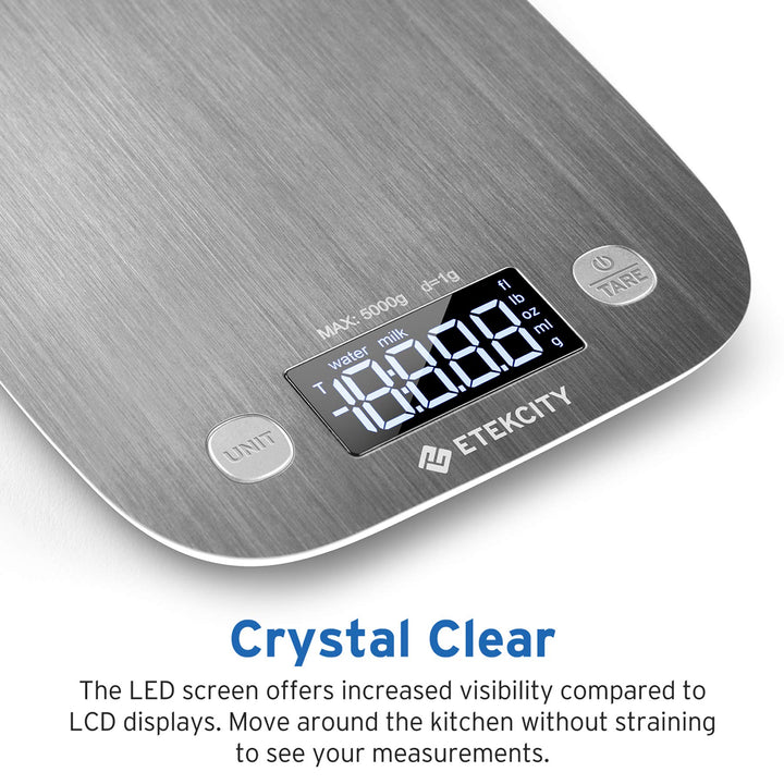 Etekcity Food Kitchen Scale, Digital Grams and Ounces for Weight Loss, Baking, Cooking, Keto and Meal Prep, Postal Scale for Packages, Liquids, Jewelry, Medium, Silver Stainless Steel Medium-Stainless Steel Grey