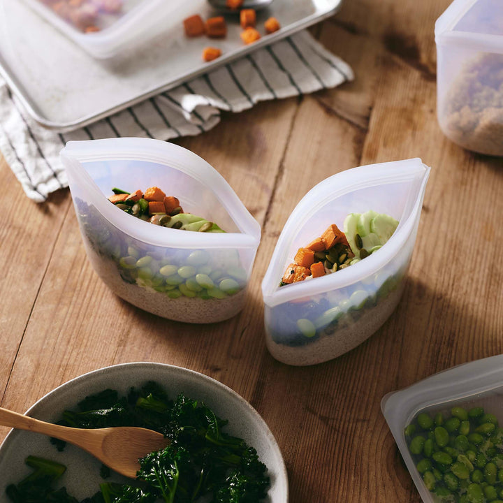 Stasher Reusable Silicone Storage Bag, Food Storage Container, Microwave and Dishwasher Safe, Leak-free, Bundle 2-Pack Bowls, Blue + Lavender