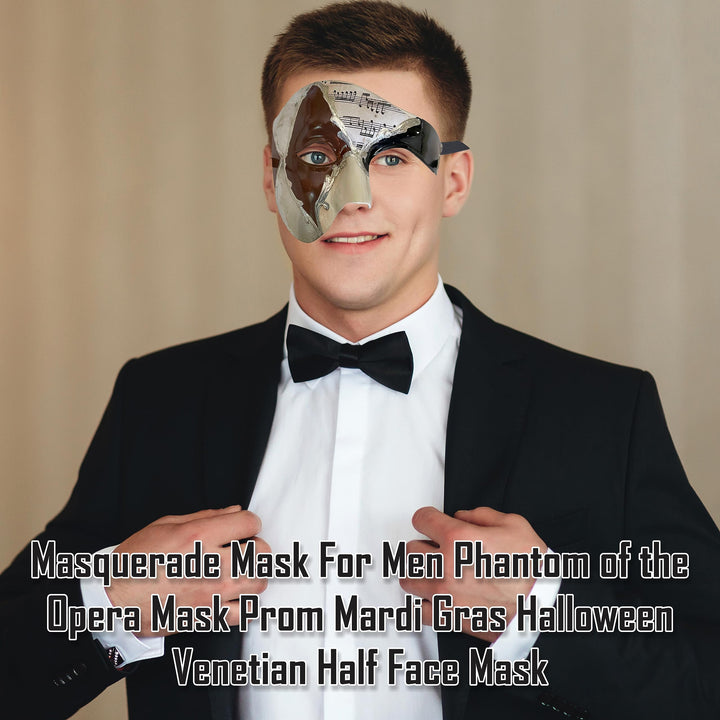 Masquerade Mask For Men Phantom Of The Opera Mask Prom Mardi Gras Haloween Venetian Half Face Mask Silver Mocha One Size