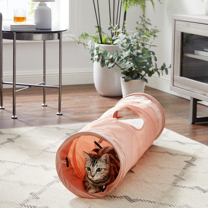 Best Friends by Sheri Ilan Oxford Cat Tunnel for Indoor Cats in Rose with Ball Toy, 36" x 10"