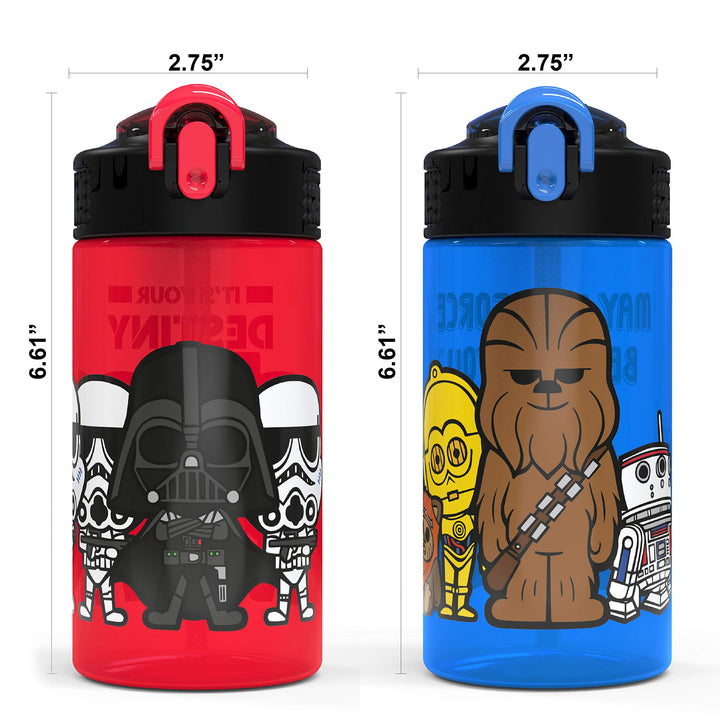 Zak Designs PP Park Straw Kids Durable Plastic Spout Cover and Built-in Carrying Loop, Leak-Proof Water Design for Travel, (16oz, 2pc Set), 2 Count (Pack of 1), Darth Vader Bottle 2pk 2 Count (Pack of 1)