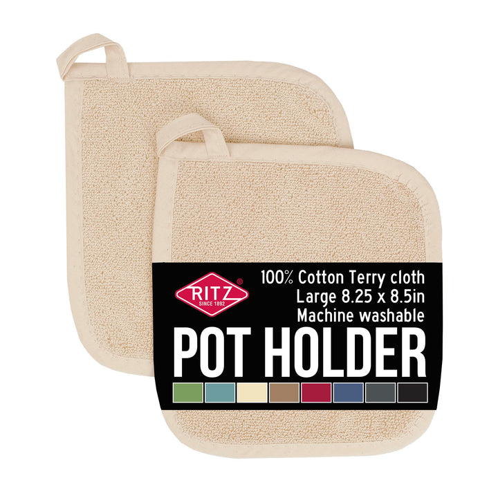 Ritz Terry Potholder & Hot Pad: Unparalleled Heat Resistant, Durable 100% Cotton – Ergonomically Designed for Optimal Grip – Easy-Care Machine Washable, Perfect for Your Kitchen – Latte, 2-Pk Pot Holder -- 2 pk