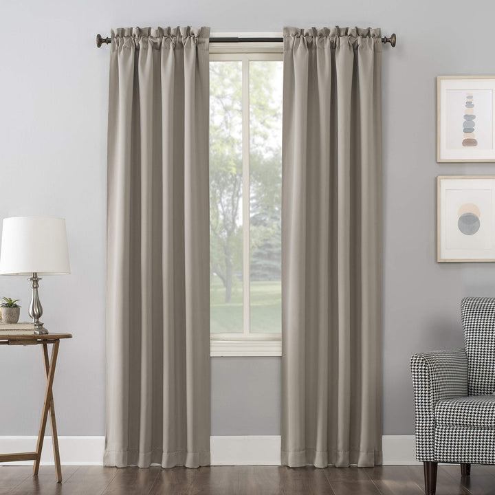 Sun Zero Easton Energy Saving Blackout Rod Pocket Curtain Panel, 40" x 63", Stone 40" x 63"