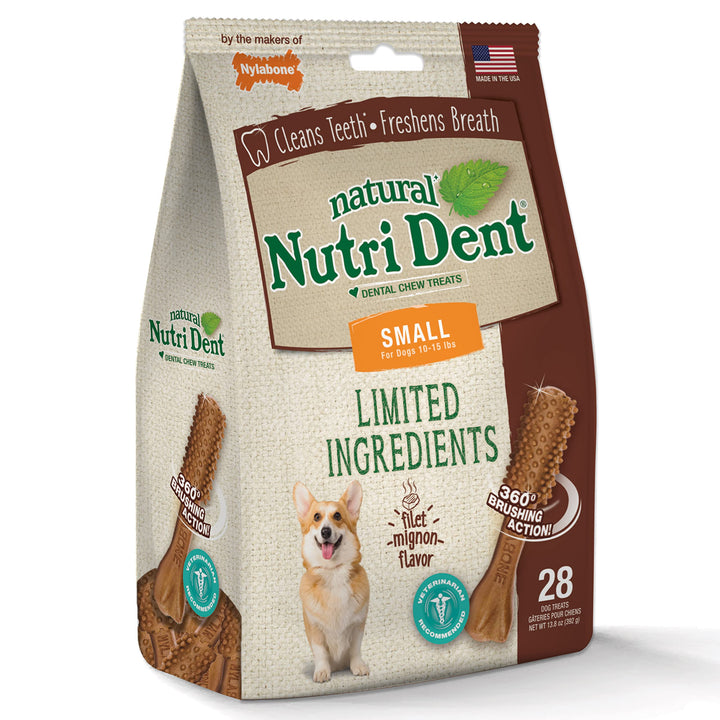 Nylabone Nutri Dent Filet Mignon Dog Dental Chews Small - 10 lbs. to 15 Ibs.