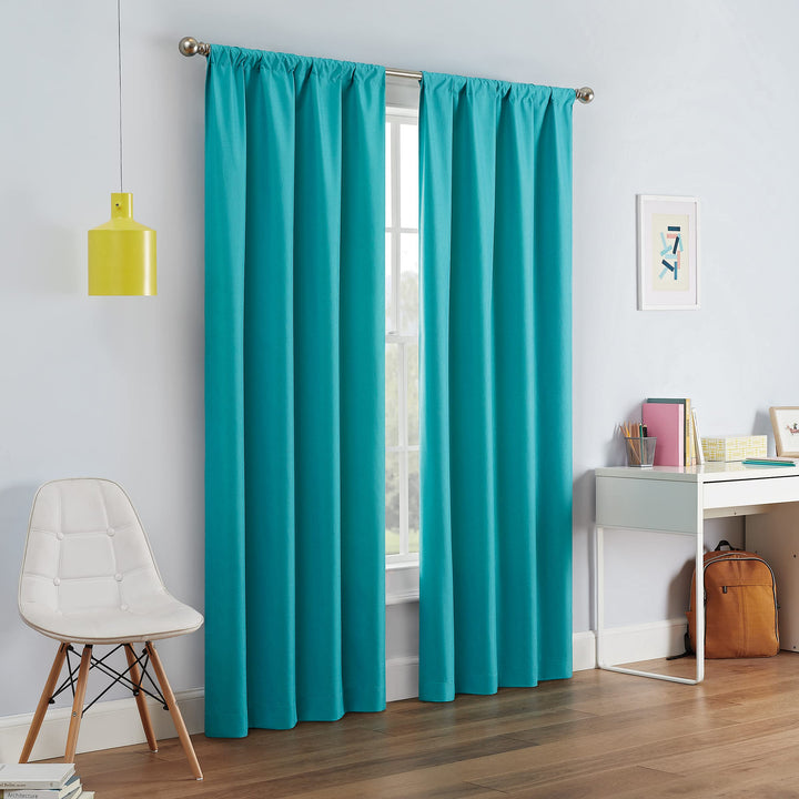 ECLIPSE Kendall Modern Blackout Thermal Rod Pocket Window Curtain for Bedroom or Living Room (1 Panel), 42 x 95, Turquoise