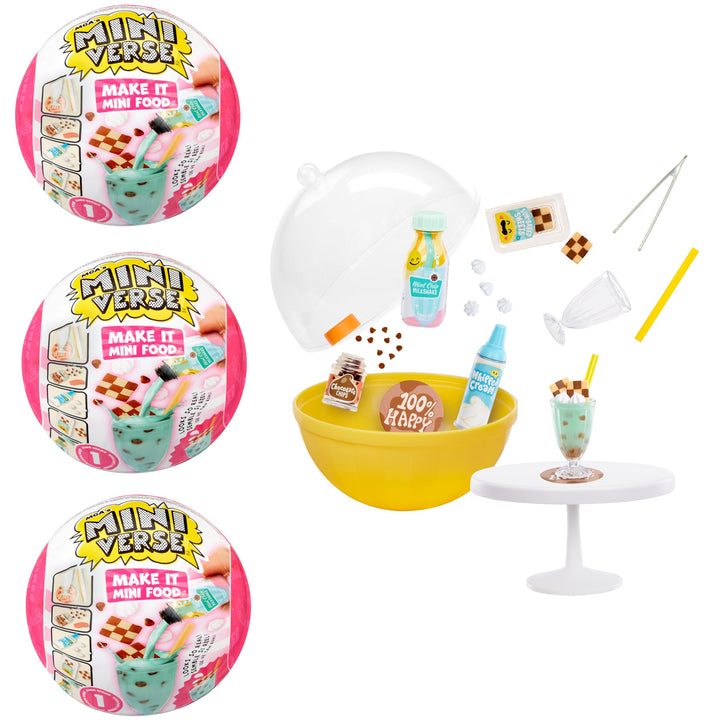 MGA's Miniverse Make It Mini Food Diner Series 1 Ice Cream Shop Bundle (3 Pack) Mini Collectibles, Blind Packaging, DIY, Resin Play, Replica Food, NOT Edible, Collectors, 8+