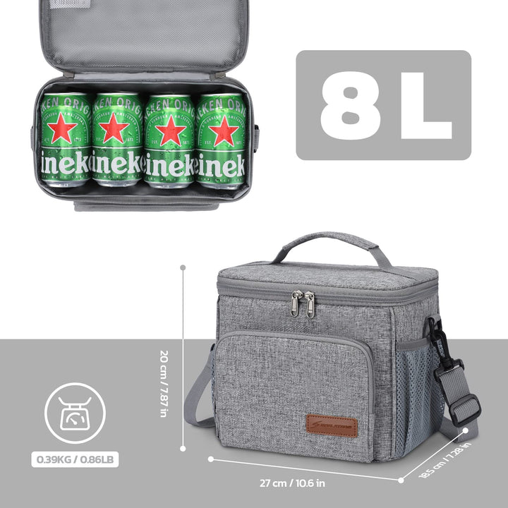 Maelstrom Lunch Box for Men,Insulated Lunch Bag Women/Men,Leakproof Lunch Cooler Bag, Lunch Tote Bag 4.New Single Layer - Grey 4.New Single-Layer (8L/12cans)