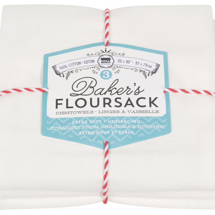 Now Designs Bakers Floursacks, Set of Three, Unbleached White, Set of Three