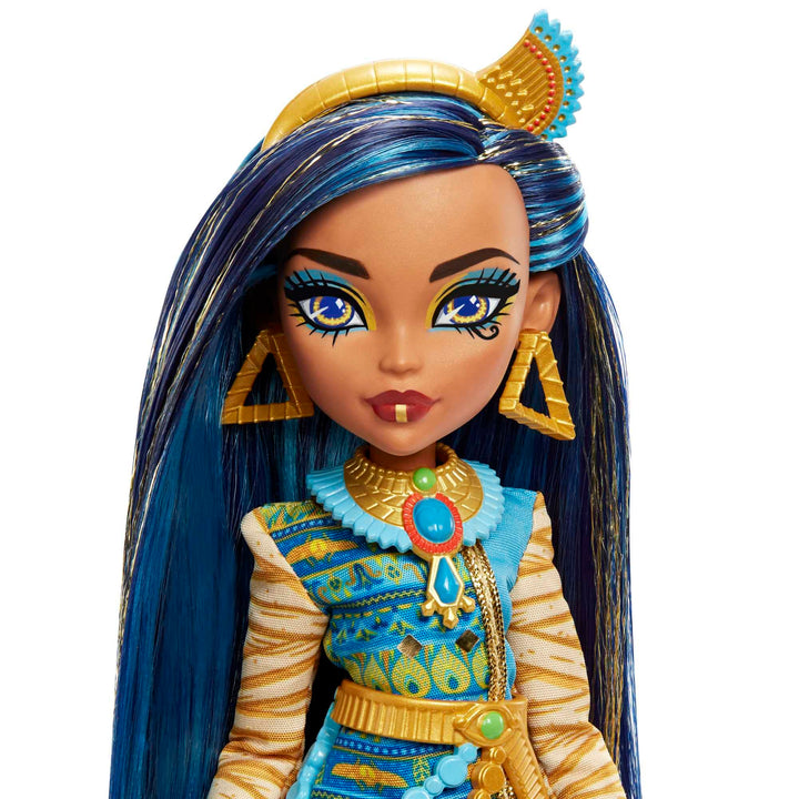 Monster High Doll, Cleo De Nile with Blue Streaked Hair in Signature Look with Fashion Accessories & Pet Dog Tut Multicolor