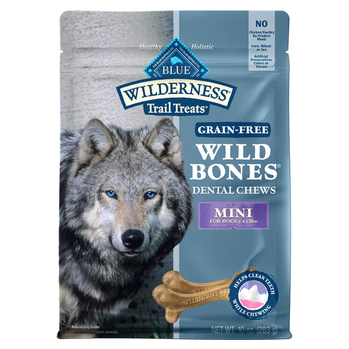 Blue Buffalo Wilderness Wild Bones Grain Free Dental Chews Dog Treats, Mini 10-oz Bag Mini Bones (For Dogs 5-15 lbs) 10 Ounce (Pack of 1)