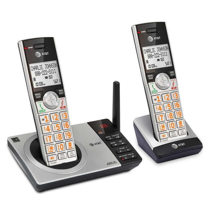 AT&T CL82207 DECT 6.0 2-Handset Cordless Phone for Home with Answering Machine, Call Blocking, Caller ID Announcer, Intercom and Unsurpassed Range, Silver 2 Handsets