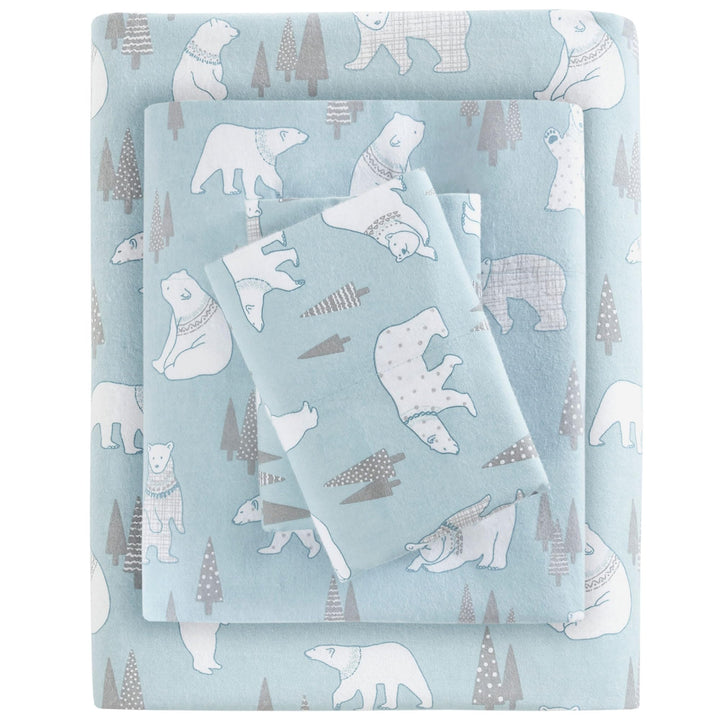 Sleep Philosophy True North Cozy Flannel Warm 100% Cotton Sheet - Novelty Print Animals Stars Cute Ultra Soft Cold Weather Bedding Set, Queen, Aqua Dots 4 Piece