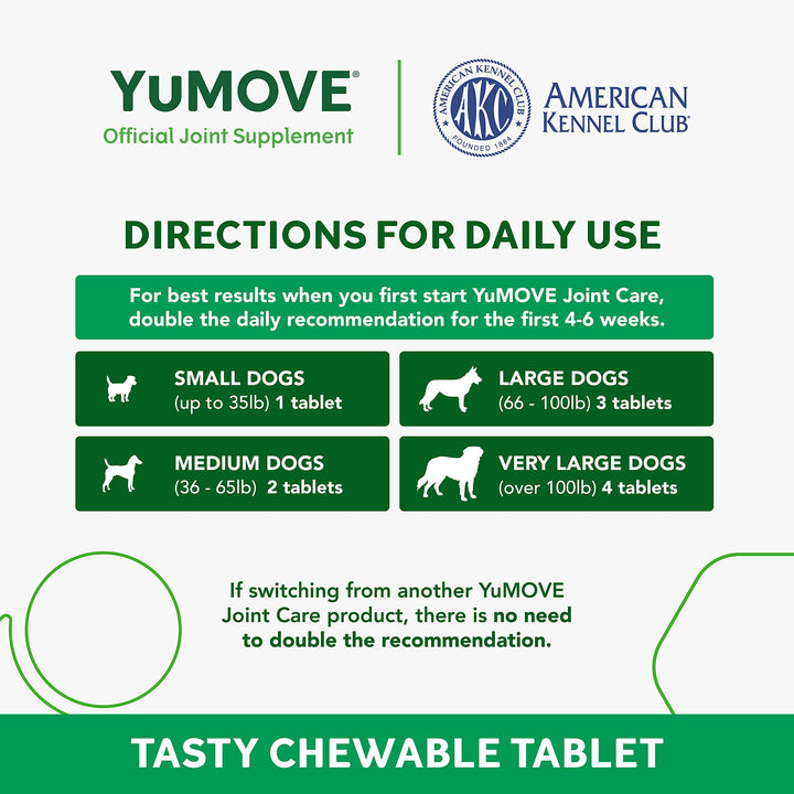 YuMOVE Adult Dog Tablets | Hip and Joint Supplement for Dogs with Glucosamine, Hyaluronic Acid, Green Lipped Mussel | Dogs Aged 6 to 8 | 300 Tablets