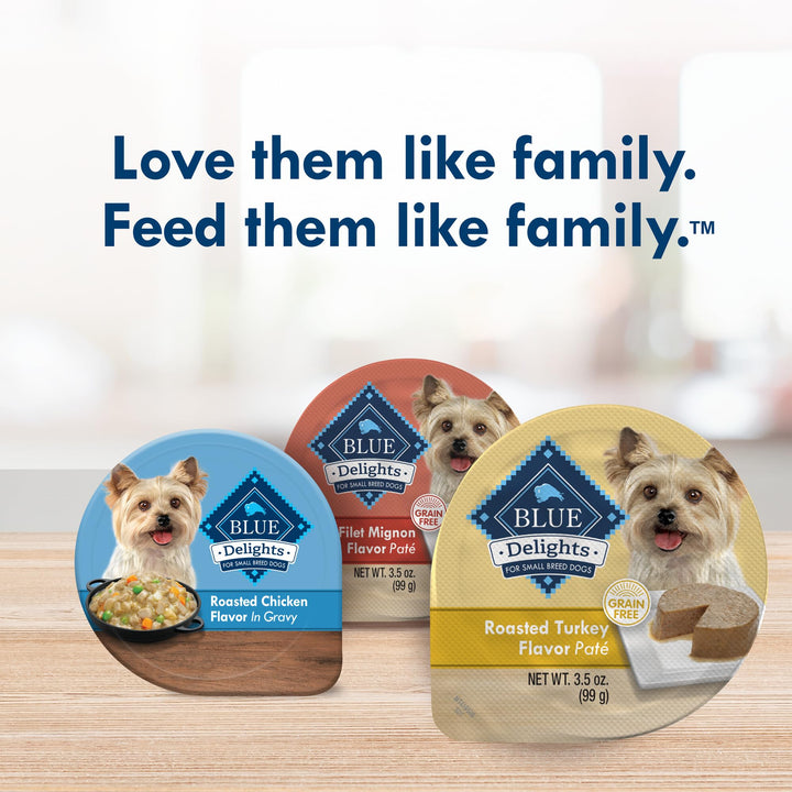 Blue Buffalo Delights Natural Adult Small Breed Wet Dog Food Cups, Pate Style, Roasted Turkey Flavor in Savory Juice 3.5-oz (Pack of 12) 3.5 Ounce (Pack of 12)