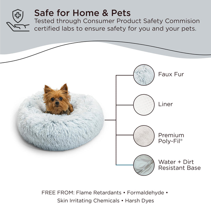 Best Friends by Sheri The Original Calming Donut Cat and Dog Bed in Shag Fur Frost, Extra Small 18" 18.0"L x 18.0"W x 7.0"Th Bed Only Shag Frost
