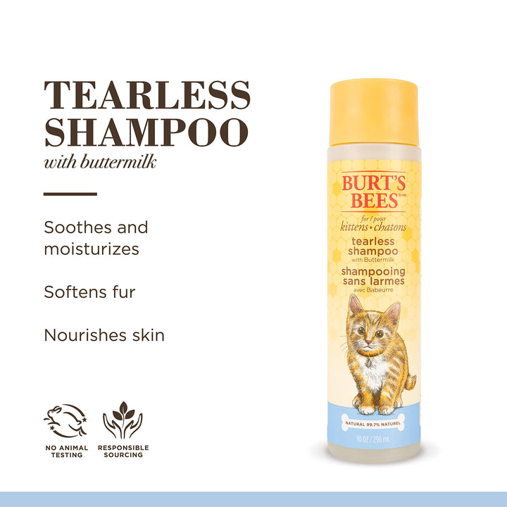 Burt's Bees for Pets Kitten Natural Tearless Shampoo with Buttermilk | Cat Shampoo for All Cats & Kittens | Cruelty Free, Sulfate & Paraben Free, pH Balanced for Dogs - Made in USA, 10 oz - 2 Pack