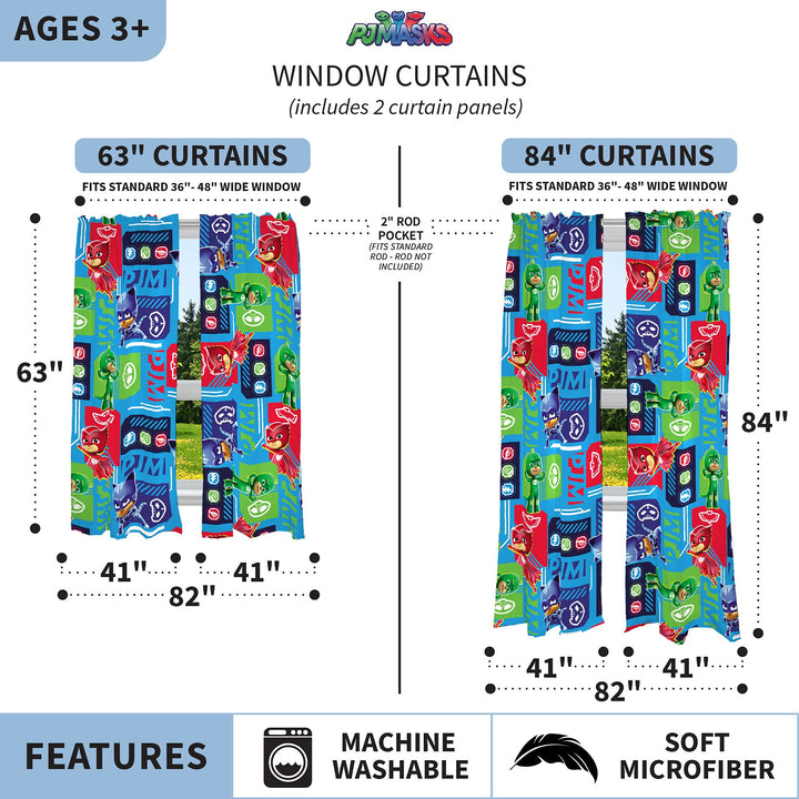 Franco Kids Room Window Curtains Drapes Set, 82 in x 84 in, PJ Masks