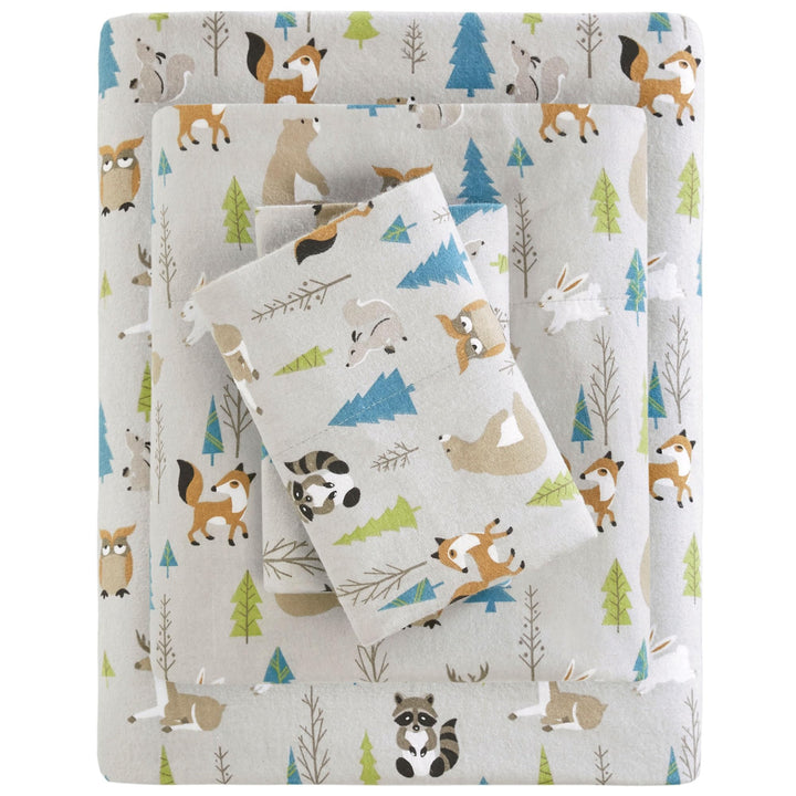 Sleep Philosophy True North Cozy Flannel Warm 100% Cotton Sheet - Novelty Print Animals Stars Cute Ultra Soft Cold Weather Bedding Set, Queen, Aqua Dots 4 Piece