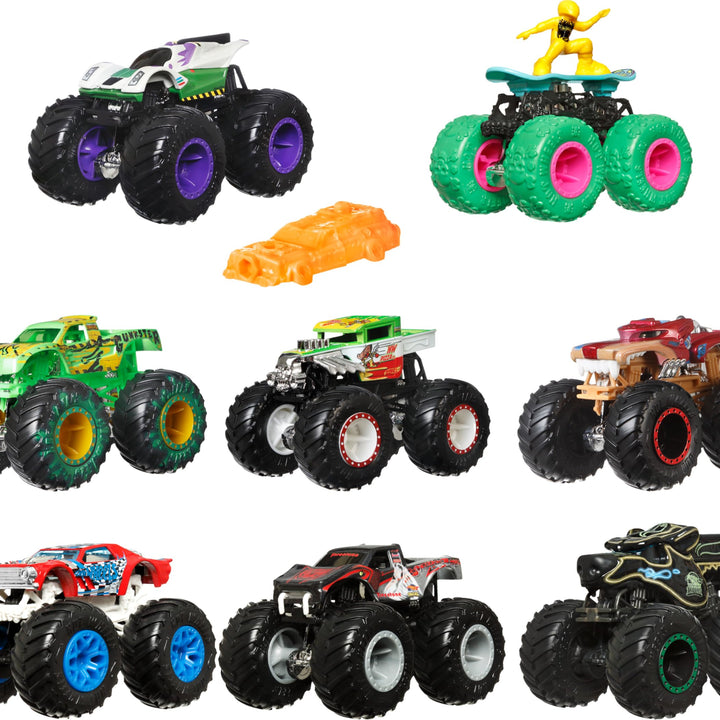 Hot Wheels Monster Trucks, 1 Toy Truck in 1:64 Scale & 1 Crushable Car, Vehicle Play for Kids & Collectors (Styles May Vary) Monster Trucks + Car