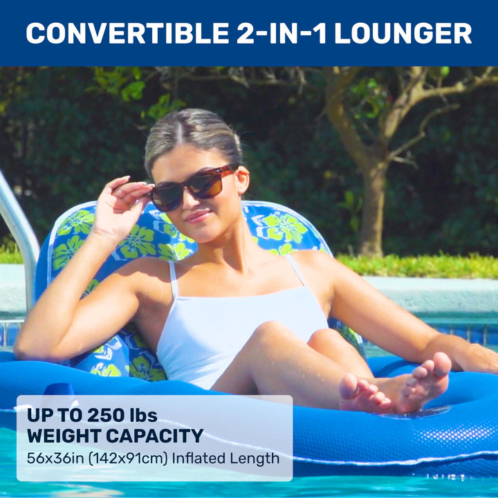 Aqua Campania Ultimate 2-in-1 Pool Float Lounge – Extra Large – Inflatable Pool Floats for Adults with Adjustable Backrest & Cupholder Caddy – Multiple Colors/Styles Aqua Royal Campania 2-in-1 Recliner