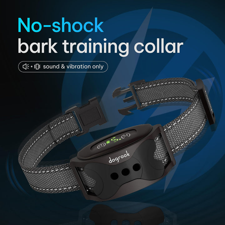 DogRook Rechargeable Dog Bark Collar - No Shock Dog Training Smart Collar - Beep & Vibrating Dog Collar - Anti Bark Collar for Large Dog, Medium & Small Dog - No Shock Bark Collar - 12-110 lbs Black