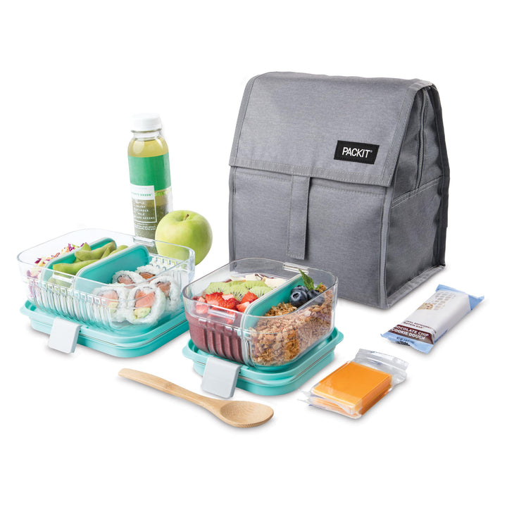 PackIt Freezable Lunch Bag, Gray Fog, Built with EcoFreeze Technology, Foldable, Reusable, Zip and Velcro Closure with Buckle Handle, Designed for Work Lunches and Fresh Lunch On the Go