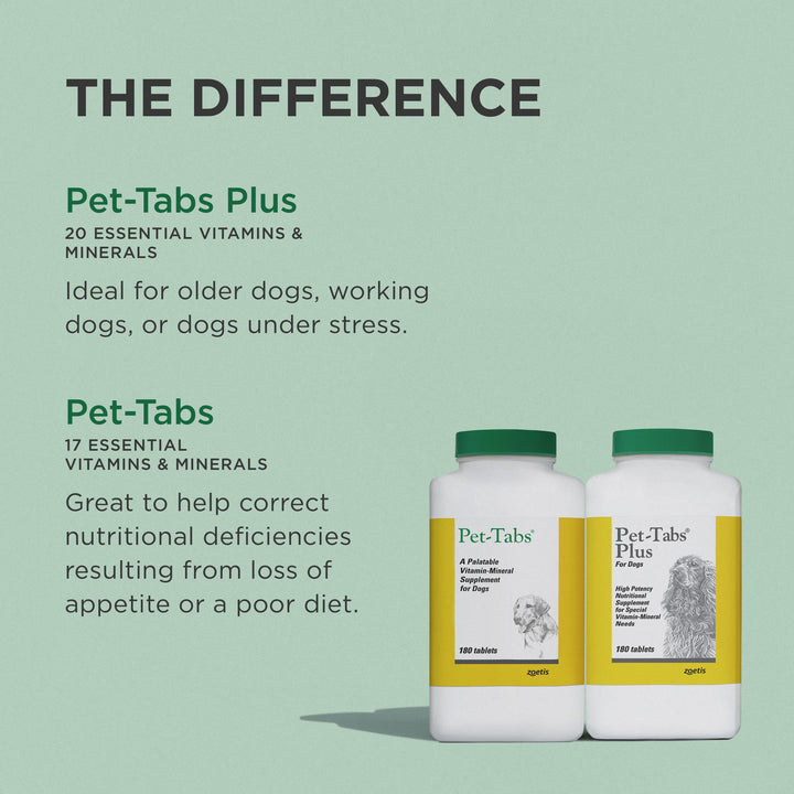 Pet-Tabs Plus Multivitamin and Mineral Supplement for Dogs with Special Nutritional Needs, Chewable Tablet, 60 Count Bottle