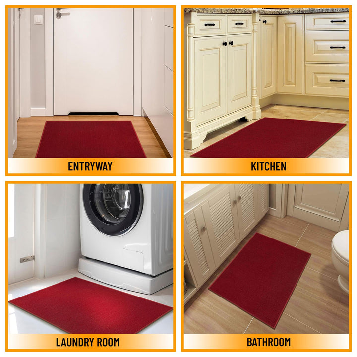 Machine Washable Modern Solid Design Non-Slip Rubberback 2x3 Traditional Area Rug for Entryway, Bedroom, Kitchen, Bathroom, 2'3" x 3', Red