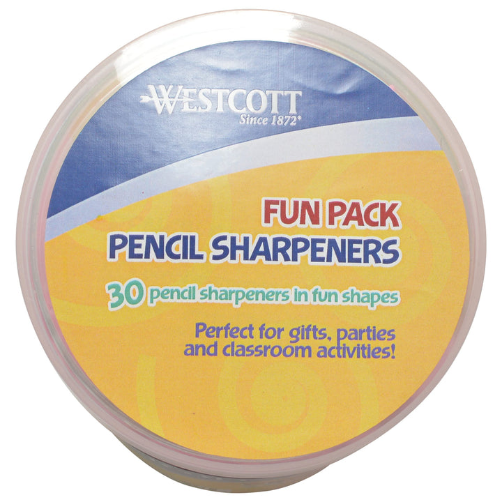 Westcott Pencil Sharpeners Fun Pack, Assorted Shapes, 30 Count