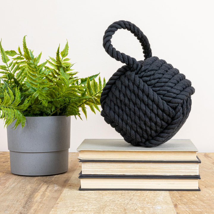 Nautical Rope Knot Decorative Cotton Door Stop, Black