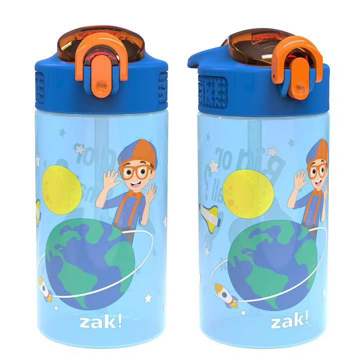 Zak Designs Blippi Kids Water Bottle with Spout Cover and Built-In Carrying Loop, Made of Durable Plastic, Leak-Proof Design for Travel (16 oz, Pack of 2) 2 Count (Pack of 1) Blippi 2pk