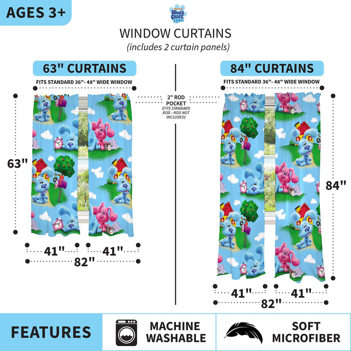 Franco Kids Room Window Curtains Drapes Set, 82 in x 84 in, Blues Clues