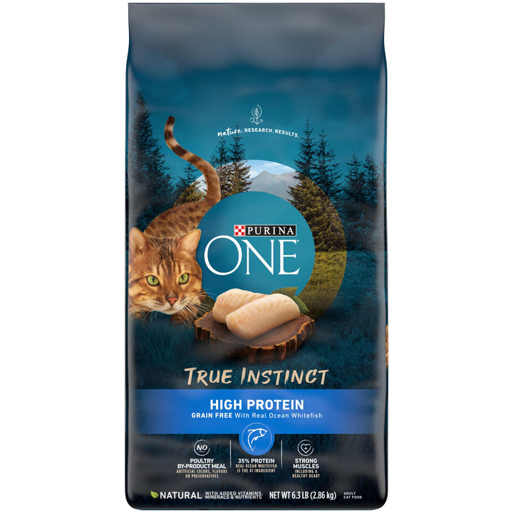 Purina ONE Natural, High Protein, Grain Free Dry Cat Food, True Instinct With Real Ocean Whitefish - 6.3 lb. Bag High Protein Ocean Whitefish 6.3 Pound (Pack of 1)