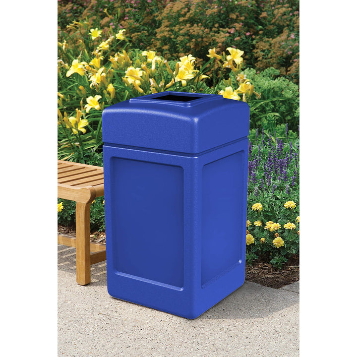 Commercial Zone Products 732104 Square Waste Container,Blue,42 Gallon & 732101 Open-Top Indoor/Outdoor Square 42 Gallon Large Waste Trash Container Bin, Black Waste bin,Blue + Trash Bin, Black