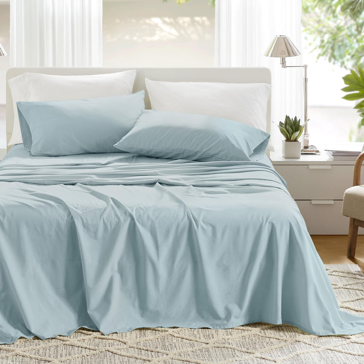 Comfort Spaces 100% Cotton Sheet Set Breathable, Lightweight, Soft with 14" Elastic Pocket Fits up to 16" Mattress, All Season Cozy Bedding, Matching Pillow Case, Queen Good Vibes 4 Piece