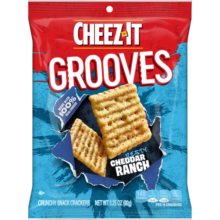 Cheez-It Grooves Crunchy Cheese Crackers, Snack Crackers, Lunch Snacks, Family Size, Sharp White Cheddar, 17oz Box (1 Box) 1.06 Pound (Pack of 1)