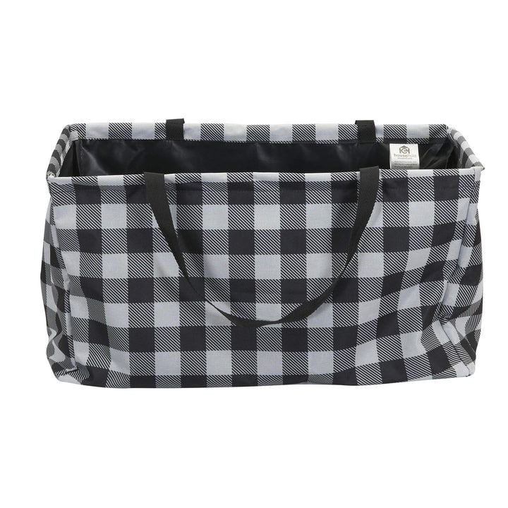 Household Essentials Krush Canvas Utility Tote | Reusable Grocery Bag | Black and White Plaid Buffalo Plaid Short Rectangular