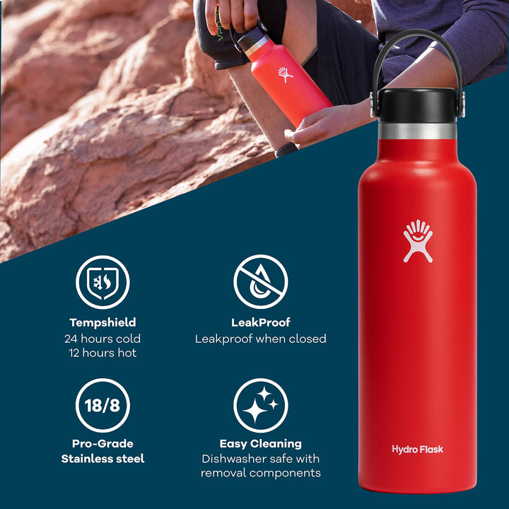 Hydro Flask Stainless Steel Standard Mouth Water Bottle with Flex Cap and Double-Wall Vacuum Insulation 18 Oz Agave