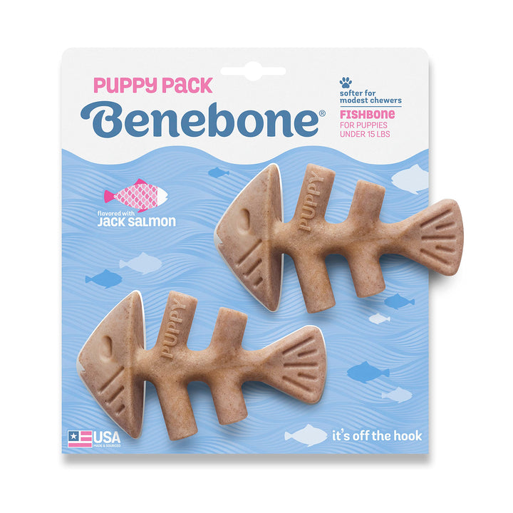 Benebone Puppy Fishbone Dog Chew Toys, Softer for Modest Chewers, Made in USA