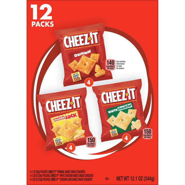 Cheez-It Cheese Crackers, Baked Snack Crackers, Lunch Snacks, Variety Pack, 12.1oz Box (12 Packs) 1.01 Ounce (Pack of 12)