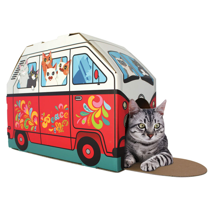 American Cat Club Cat House with Scratcher & Catnip included - Retro Van, 1 Count (Pack of 1)