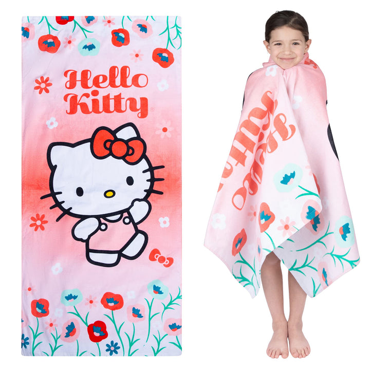 Franco Kids Super Soft Cotton Beach Towel, 58 in x 28 in, Hello Kitty