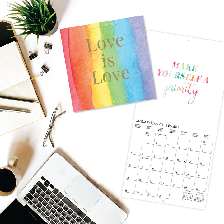 Graphique 2024 Love is Love Wall Calendar | 12” x 12” | Thick Paper | Home & Office Organizer | Large Monthly Grid | 3 Languages & Marked Holidays | 4 Month Preview Page for 2025