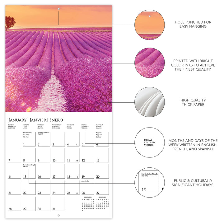 Graphique 2024 Provence Mini Wall Calendar | 7 x 7 | Thick Paper | Home & Office Organizer | Large Monthly Grid | 3 Languages & Marked Holidays | 4 Month Preview Page for 2025