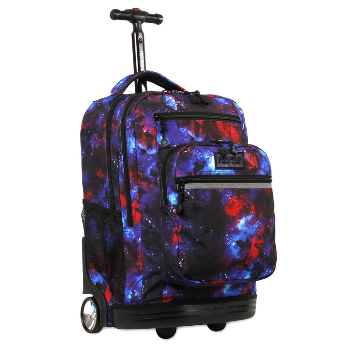 J World New York Sundance Rolling Backpack Girl Boy Roller Bookbag, Retro Bloom, 20 Inch