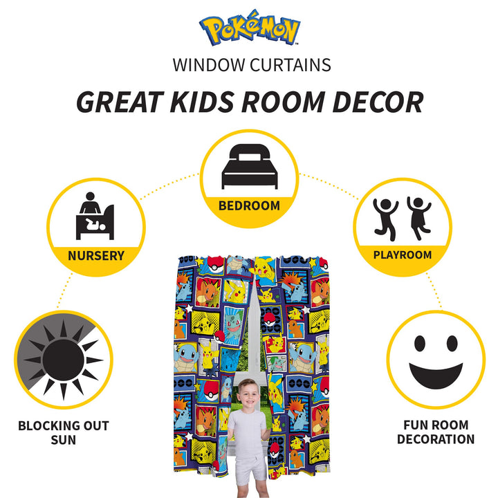 Franco Kids Room Window Curtains Drapes Set, 82 x 63 in, Pokemon 82 in x 63 in Multicolour